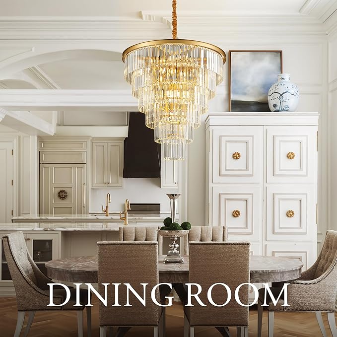 21-Light Gold Crystal Chandelier 29.92" Modern Crystal Pendant Ceiling Light Fixture 7-Tier Luxury K9 Crystal Chandeliers,for Living Room Hotel Lobby Restaurant Foyer High Ceiling