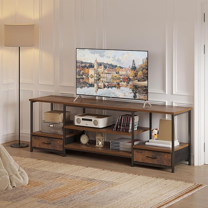 Sweetcrispy Entertainment Center with Stoage Wood TV Stand with Drawers for 75 Inch+ TVS, Television Stands for Living Room Media Console with Charging Station Drawers Shelf Sturdy Frame, 63'' Rustic