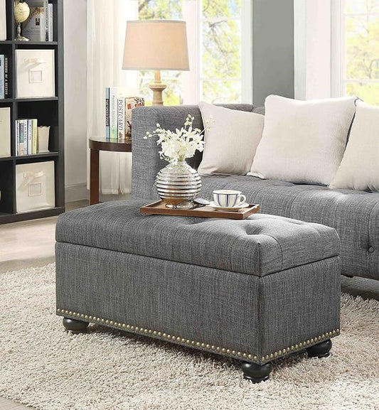 Convenience Concepts Designs4Comfort 7th Avenue Ottoman Bench 35.5" - Modern Upholstered Footstool & Seat with Hinged Lid & Storage, for Living Room, Bedroom, & Entryway, Dark Charcoal Gray Fabric