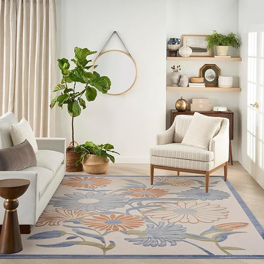 Nourison Home Aloha Beige Multicolor 9' x 12' Area Rug - Easy Clean, Non Shedding, Bed Room, Living Room, Dining Room, Kitchen (9' x 12')
