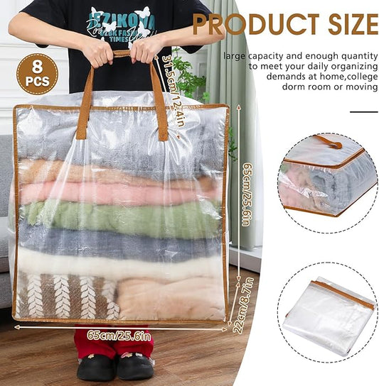 8 Pcs Clear Wreath Storage Bags 26 Inch St. Patrick's Garland Container Door Garland Holiday Wreath Storage Holder with Handle and Zipper Heavy Duty Plastic Packing Totes(Camel)
