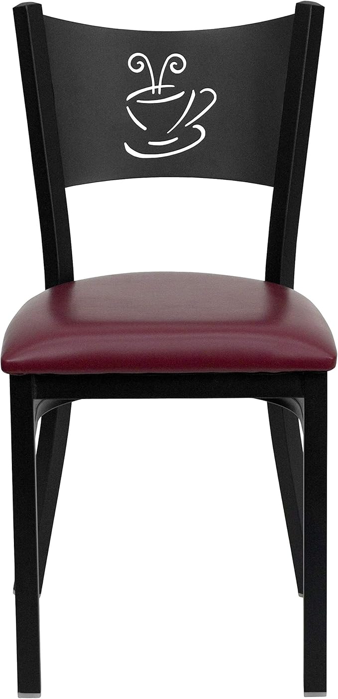 Flash Furniture 2 Pk. HERCULES Series Black Coffee Back Metal Restaurant Chair - Burgundy Vinyl Seat