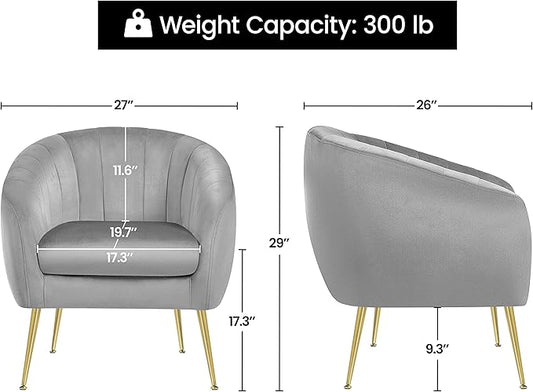 Yaheetech Modern Vanity Chair, Velvet Soft Accent Chair with Gold Metal Legs, Tufted Armchair Chaise Lounge for Living Room/Bedroom, Gray