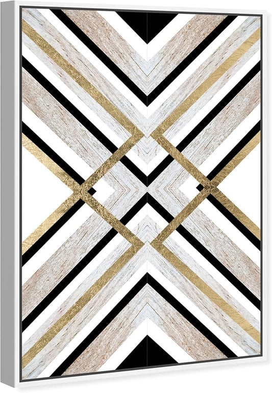 The Oliver Gal Artist Co. Abstract Framed Wall Art Canvas Prints 'Earthy Lux' Geometric Home Décor, 30" x 45", Brown, Gold