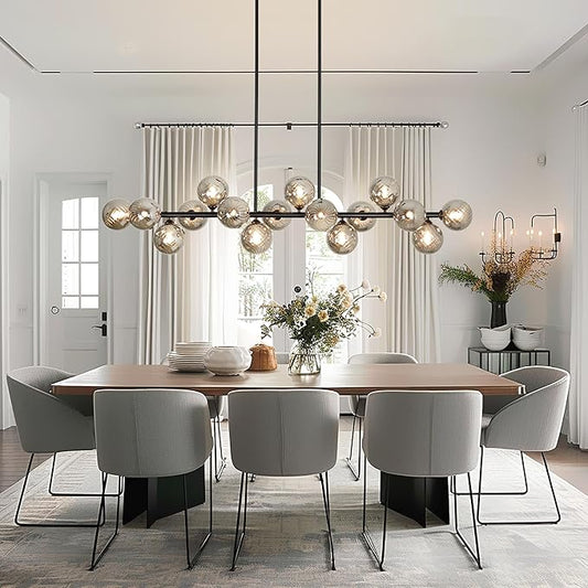 55" Linear Chandeliers for Dining Room Light Fixture 16 Lights Large Sputnik Chandelier Modern Chandelier Smoke Grey Swirled Globe Farmhouse Chandelier Island Lights for Kitchen