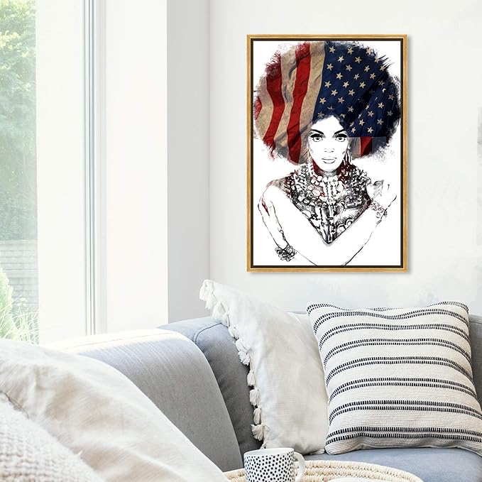 The Oliver Gal Artist Co. People Framed Wall Art Canvas Prints 'New American Woman' Portraits Home Décor, 20" x 30", White, Black