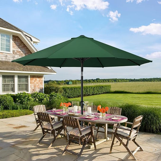 MASTERCANOPY 10FT Patio Umbrella with Push Button Tilt and Crank, Outdoor Market Umbrella with 8 Sturdy Ribs, UV Protection & Waterproof for Garden, Deck, Backyard, Pool (Forest Green)