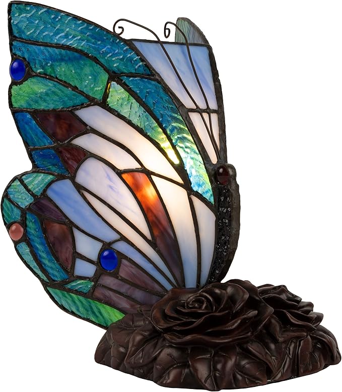 Tiffany Style Butterfly Lamp - Stained Glass Table or Desk Light LED Bulb Included - Colorful Vintage Look Butterfly Decor by Lavish Home