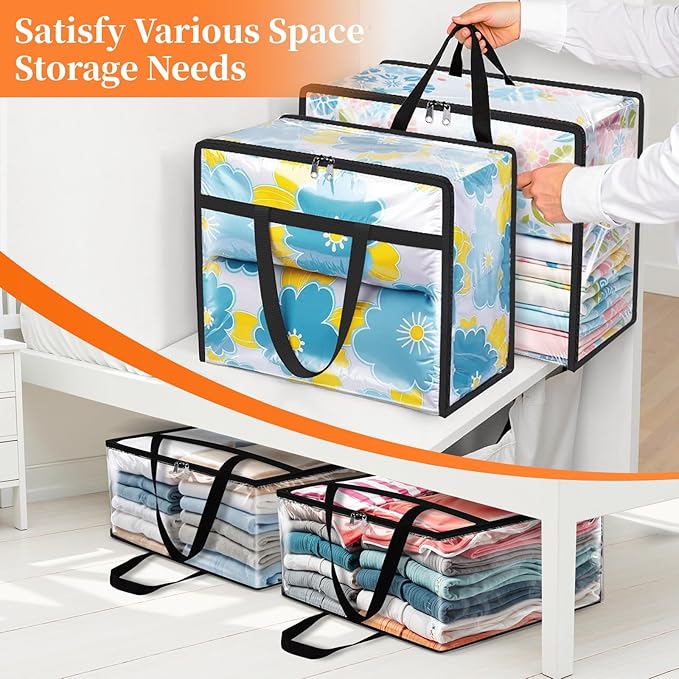 Clear Clothes Storage Bags, 8 Pack Closet Organizers and Under Bed Storage Containers, Foldable Moving Bags with Zippers for Comforter, Blanket, Bedding, Duvet, PVC Packing Bags 40L