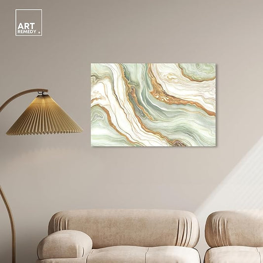 Art Remedy Green And Gold Gallery Wrapped Mineral, Agate & Geode 1 Piece Canvas Wall Art, 36" x 24", Gallery Wrapped