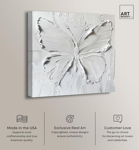 Art Remedy White Butterfly Canvas Elegant White Gold Wall Art, Gallery Wrapped, 12" x 12"