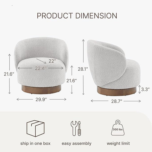 Swivel Accent Chair Round Barrel Armchair Upholstered Performance Fabric for Living Room Bedroom Waitingroom,1 Box,Light Grey