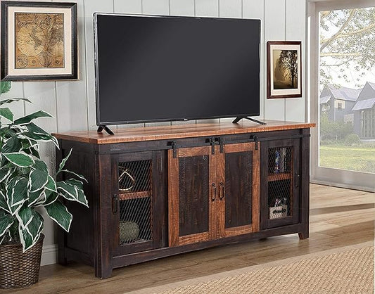 Martin Svensson Home Santa Fe Solid Wood TV Stand, 65", Antique Black and Aged Distressed Pine