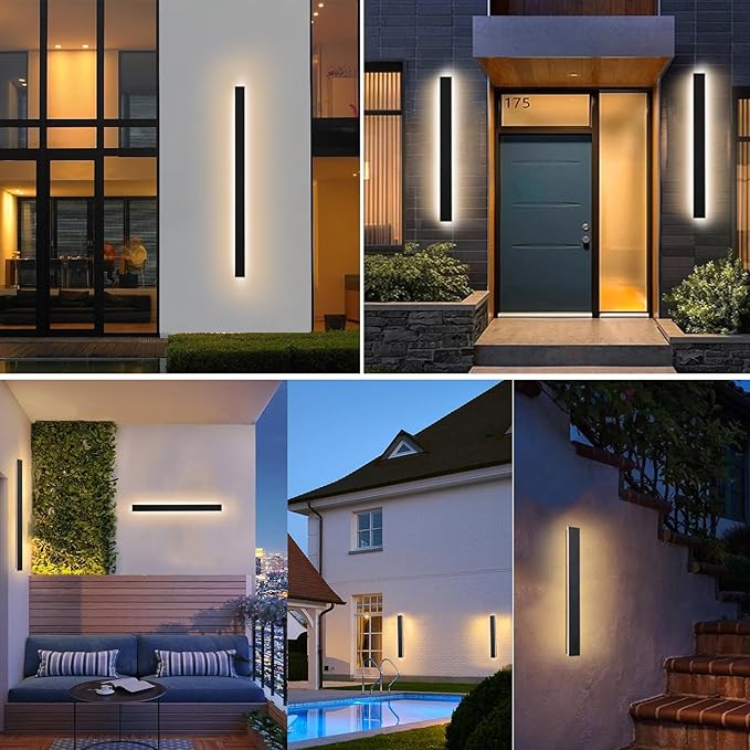 Outdoor Wall Lights Set of 2, 47.24 Inch Waterproof Linear Led Modern Wall Sconce, 2700-6500K Dimmable Selectable Exterior Lights with Remote Dimming Lighting Fixture Acrylic Anti Rust