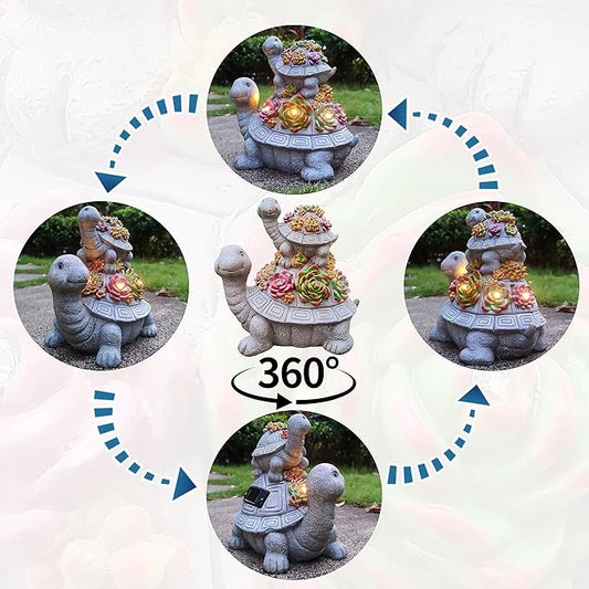 Solar Turtle Garden Outdoor Statues with Succulent and 7 LED Lights, Lawn Decor Tortoise Statue for Patio, Balcony Outdoor Figurines Solar Light, Unique Birthday Gifts for Mom,