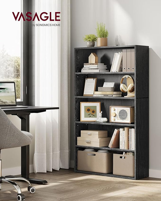 VASAGLE Custos Collection - Bookshelf, 5-Tier Bookcase, Book Shelf, Open Storage Shelf, 9.4 x 30 x 52.8 Inches, for Living Room, Home Office, Dinning Room, Ebony Black ULBC175T56