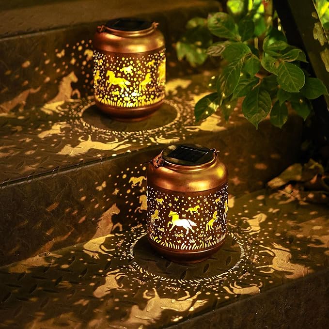 Horse Solar Lanterns Outdoor Waterproof,Horse Garden Decor Birthday Gifts for Women Men Mom Hanging Solar Lights Metal Decoration Outside for Yard,Porch, Patio, Pathway, Landscape, Backyard