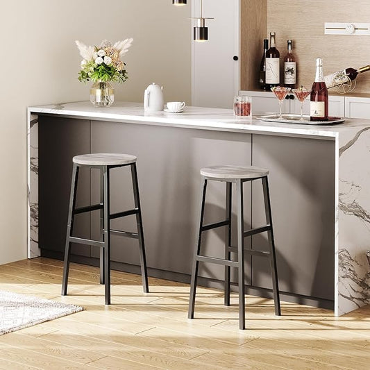 Bar Stools, Set of 2 Round Bar Chairs with Footrest, 28 Inch Kitchen Breakfast Bar Stools, Industrial Stools, Easy Assembly, for Dining Room, Kitchen, Greige BAHG02701 (Pack of 3)