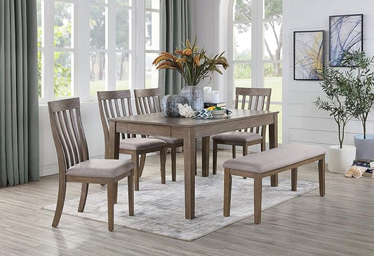 Homelegance Blair Upholstered Dining Bench, 48" W Entryway Bench, Sturdy Solid Wood Frame, Wire Brush Brown Finish, Comfortable Cushion Seat, Easy Assembly, Modern & Traditional - Brown