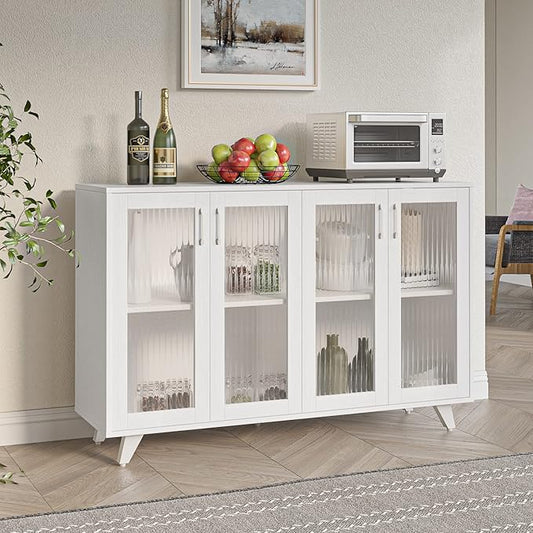 Panana Kitchen Buffet Server Table Accent Sideboard Cupboard Server Buffet Console Table with Doors Cabinet (49inch, White)