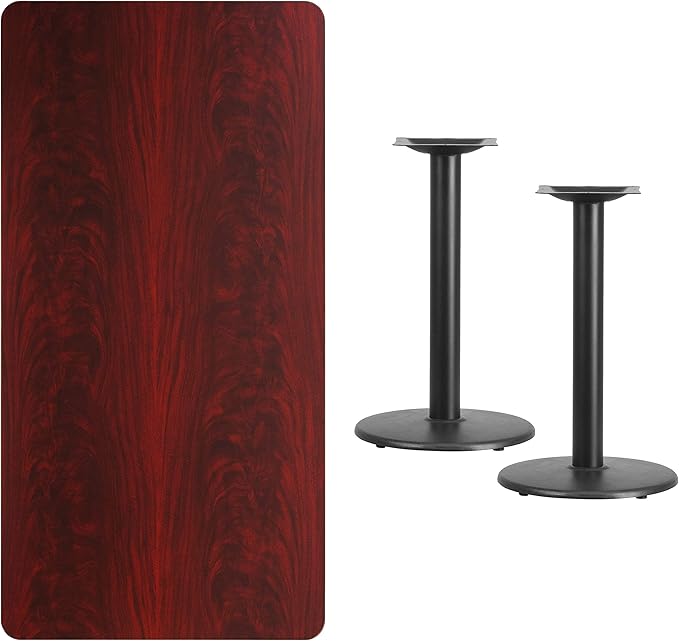 Flash Furniture 30'' x 60'' Rectangular Mahogany Laminate Table Top with 18'' Round Table Height Bases