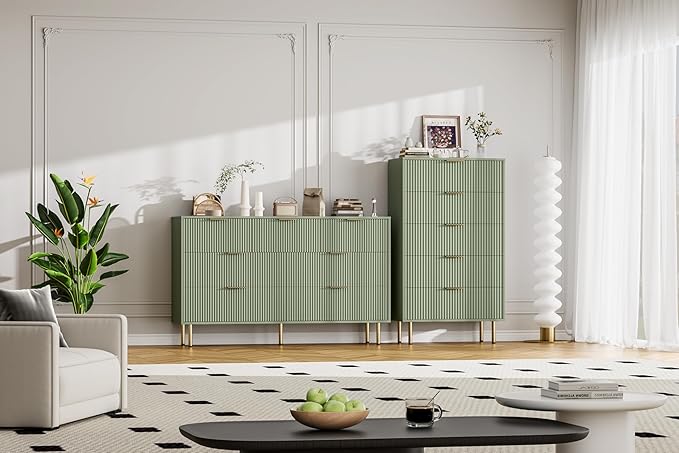 GAOMON 5 Drawer Dresser,Fluted Dresser for Bedroom,47.9" Tall Dressers Chest of Drawers,Wood Tall Dressers with Metal Handle for Closet, Living Room, Entryway