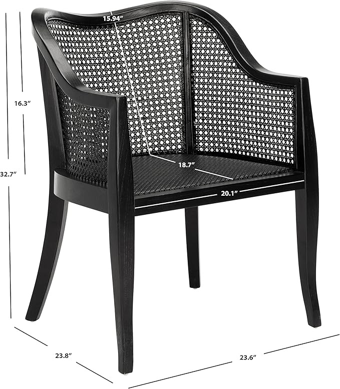 SAFAVIEH Home Collection - Maika Black Solid Wood & Cane Rattan Dining Chair, Fully Assembled (DCH9500C)