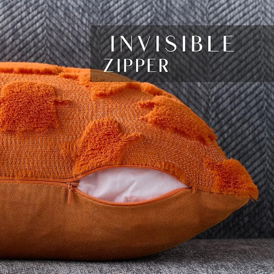 DFXSZ Halloween Pillow Covers 18x18 inch Set of 2 Orange Ghost Throw Pillow Cases Soft Plush Faux Fur Wool Couch Cushion Case for Chair Sofa Bedroom Living Room Home Decor PTK03S18