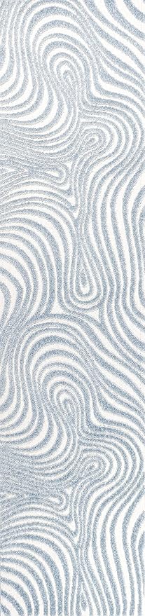 JONATHAN Y Maribo High-Low Abstract Striped Light Blue/Ivory 2x10 Indoor/Outdoor Runner Rug, Pet Friendly, Non-Shedding, Stain Resistant, Easy-Cleaning for Backyard (SCN103C-210)