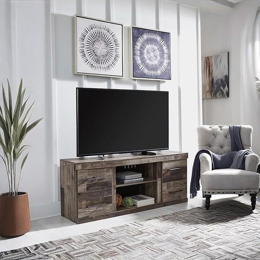 Signature Design by Ashley Derekson Casual TV Stand with Fireplace Option, Fits TVs up to 63", Gray