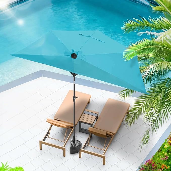 9ft Half Umbrellas Outdoor - Half Patio Umbrella with Tilt, UV Protection Waterprool, Half Round Umbrella for Wall Balcony, Pool, Porch, Garden, Deck, Backyard (Aqua Blue)