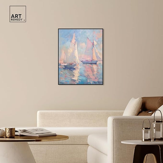 Art Remedy Set Sail Framed Sailing 1 Piece Canvas Wall Art, 31" x 37", Black Frame