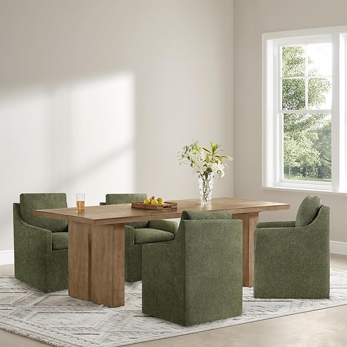 Upholstered Dining Chairs Set of 2, Modern Dining Room Chairs with Casters & Washable Cover, Rolling Accent Chair with Hidden Storage for Kitchen, Farmhouse, Living Room, Green, 2 Box