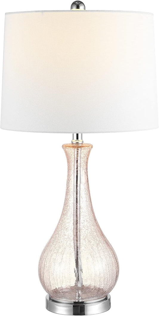 SAFAVIEH Lighting Collection – Finnley Modern Light Blush Crackle Glass 28-Inch Table Lamp, LED Bulb Included, Bedroom Living Room Home Office Nightstand Desk (TBL4206C)