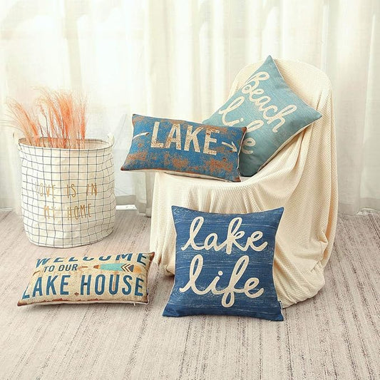 TRENDIN Beach Life Throw Pillow Cover Wood Light Blue Cushion Case Decorative Pillowcase for Sofa Couch Bed Office Car 18x18 inch PL650TR