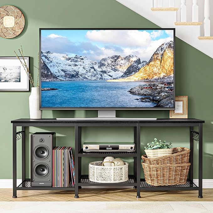 YGEOMER TV Stand for Living Room Entertainment Center for TVs Up to 55 Inches, TV Media Console Table Television Stands for Bedroom, Black