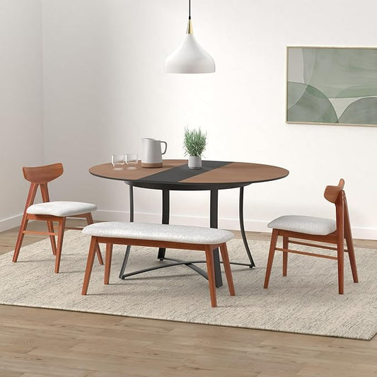 Acanva Extension Oval/Round Dining Table for 6, Expandable Butterfly Leaf & Sturdy Base, Suit for Kitchen, Living Room & Apartment, 46.5”W(+11.8) x 46.5”D x 30.1”H, Light Oak/Black