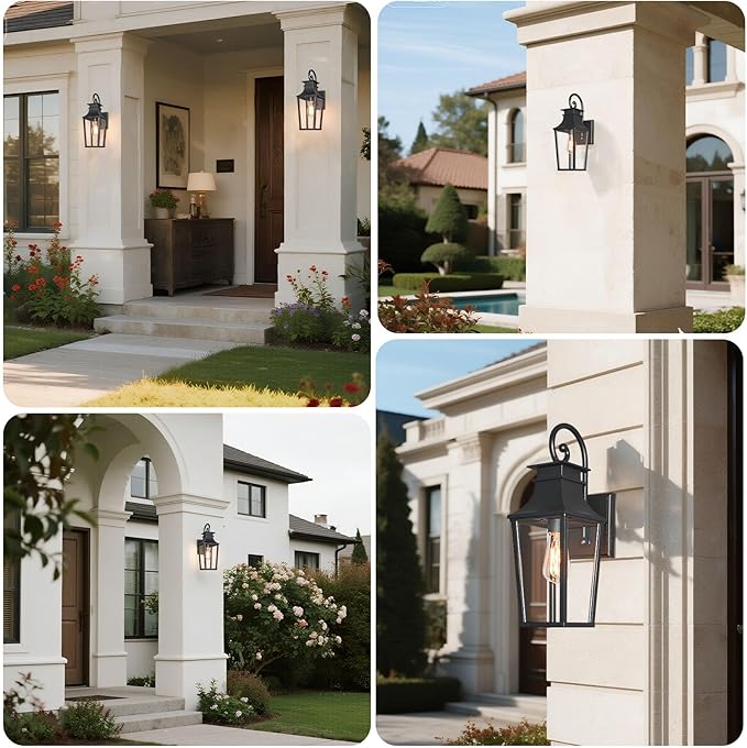 ALVIME 19 Inch Large Outdoor Wall Sconce, Matte Black Exterior Light Fixture, Waterproof Outside Lantern for House Front Door Entryway Porch Garage, E26 Base High Strength Clear Glass