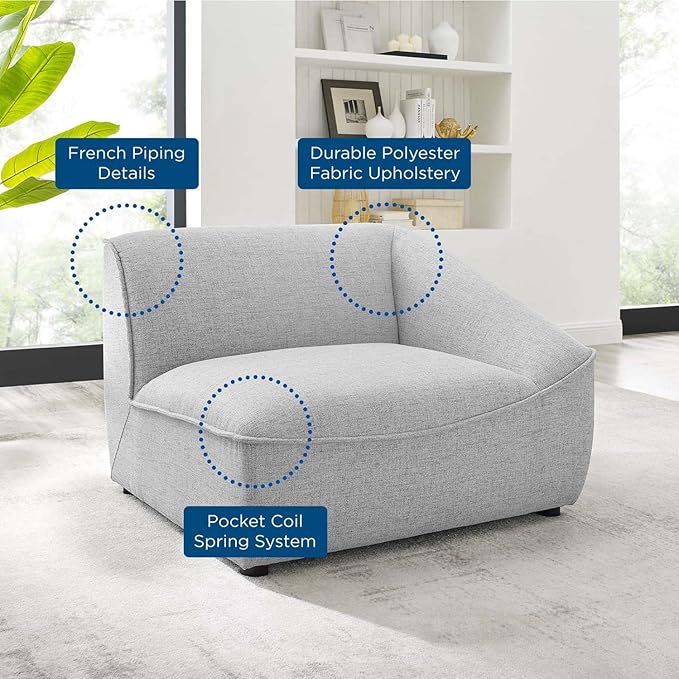 Modway Comprise Fabric Upholstered Sectional, Right-Arm Chair, Light Gray