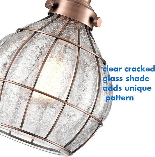 YUBOLE Glass Pendant Light Red Antique Copper Dimmable Kitchen Hanging Light Fixture Cracked Glass Shade Lighting for Dining Table Foyer Bedroom