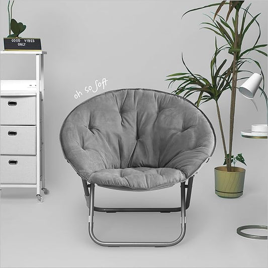 Urban Lifestyle Oversized Urban Comfort Microsuede Saucer Chair Adult Lounge Seating Soft Plush Accent Furniture Living Room Relaxation Lightweight Portable Grey