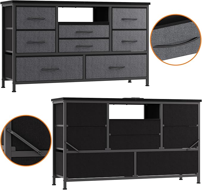 Jojoka 8-Drawer LED Dresser TV Stand with Power Outlet for 55'' TV - Wide Storage Chest for Bedroom, Living Room & Entryway, Wood Top Console Table with 22 Light Modes