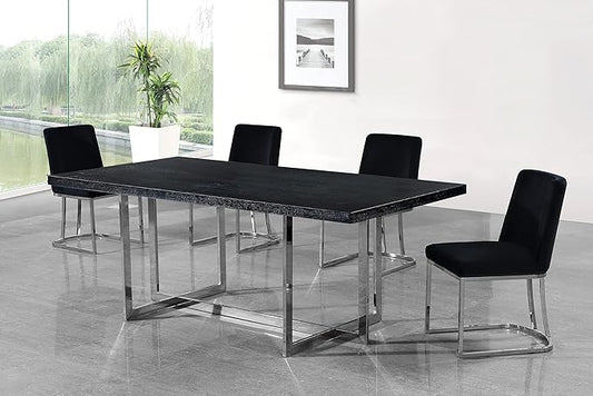 Meridian Furniture Heidi Collection Modern | Contemporary Velvet Upholstered Dining Chair with Polished Chrome Metal Frame, Set of 2, 19" W x 23" D x 32" H, Black