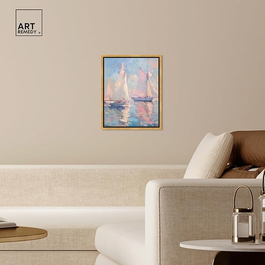 Art Remedy Set Sail Framed Sailing 1 Piece Canvas Wall Art, 17.5" x 21.5", Gold Frame