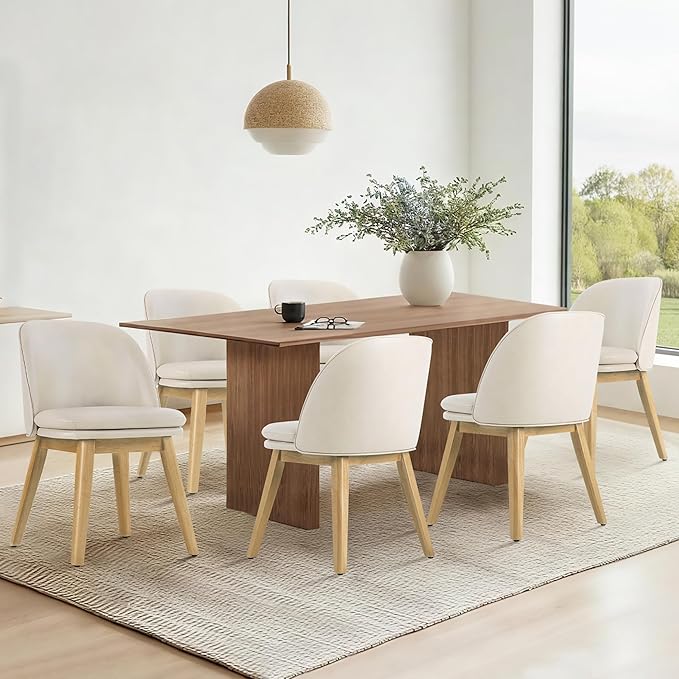 Wooden Dining Chairs Set of 2, Faux Leather Upholstered Modern Dining Room Chairs with Double-Layer Thick Seat Cushion & Ergonomic Backrest for Restaurant, Kitchen and CafΓ©, Beige