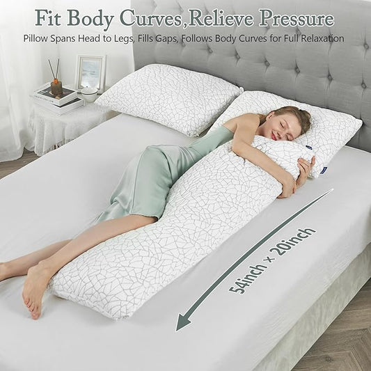 BPC Premium Rayon Derived from Bamboo Firm Body Pillow - Hypoallergenic Shredded Memory Foam Body Pillow with Removable Cover Long Pillow for Side Stomach and Back Sleepers, CertiPUR-US