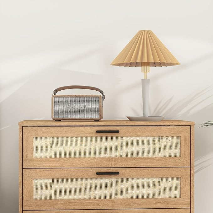 Panana 3/6/8 Drawers Dresser, Wooden Rattan Chest of Drawers with Rattan Front Spacious Storage Chest Bedside Table Nightstand Cabinet for Living Room, Closet, Hallway, Bedroom
