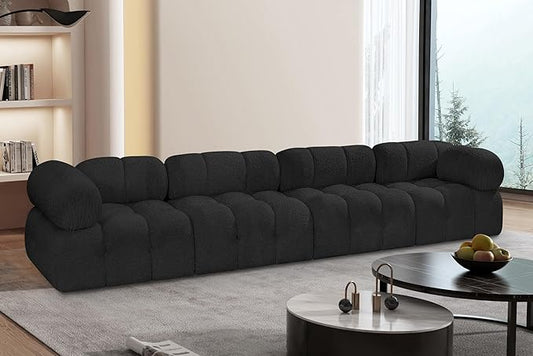 Meridian Furniture 611Black-S136A Ames Collection Modern | Contemporary Modular Sofa with Rich Black Boucle Fabric, Modular to Create Infinite Configurations, 136" W x 34" D x 28" H, Black
