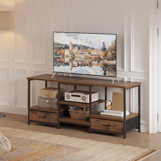 Sweetcrispy Entertainment Center with Stoage Wood TV Stand with Drawers for 65 Inch+ TVS, Television Stands for Living Room Media Console with Charging Station Drawers Shelf Sturdy Frame, 47'' Rustic