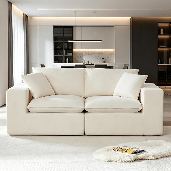 78-Inch Boneless Love Seat Couches in a Box, 2 Seat Floor Foam Cloud Sofa Modern Chenille Modular Cloud Couch W/Wide Square Armrests for Living Room Bedroom